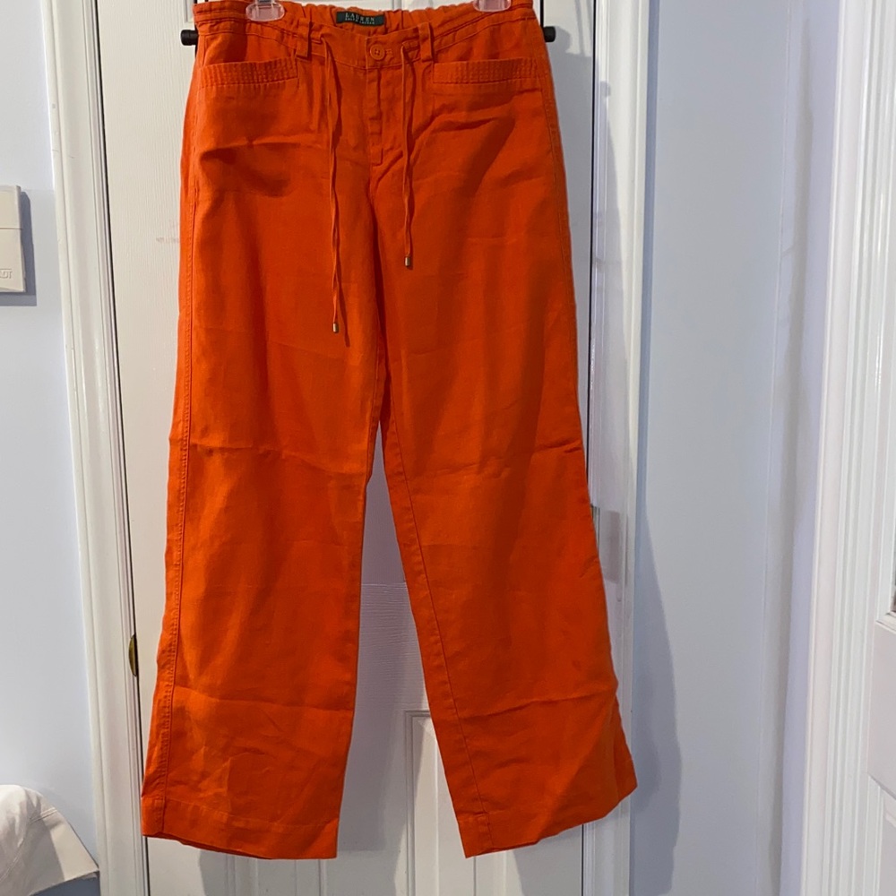 Lauren Ralph Lauren 100% Linen pants, sz. 4 , poppy / orange color, wide leg